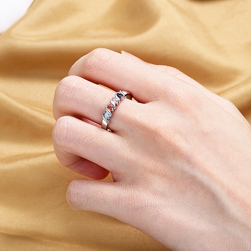 Multicolor Cz Geometric Rainbow Stackable Ring for Women